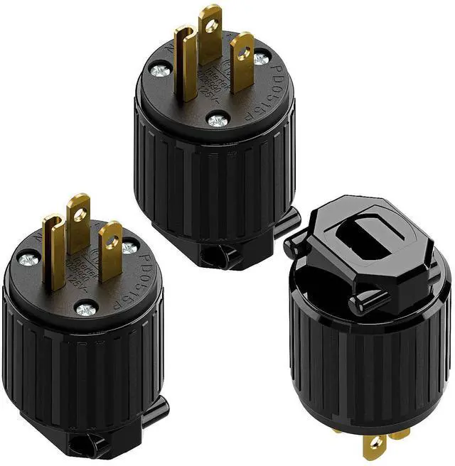 Main image of 3 Pack 3-Prong Replacement Plug, Plugrang ETL Listed NEMA 5-15P Male Plug | 15AMP 125V, Straight Blade Industrial Grade AC Plugs, Compatible with 16/14/12AWG Cord (SJT SVT STO SJTW) Black