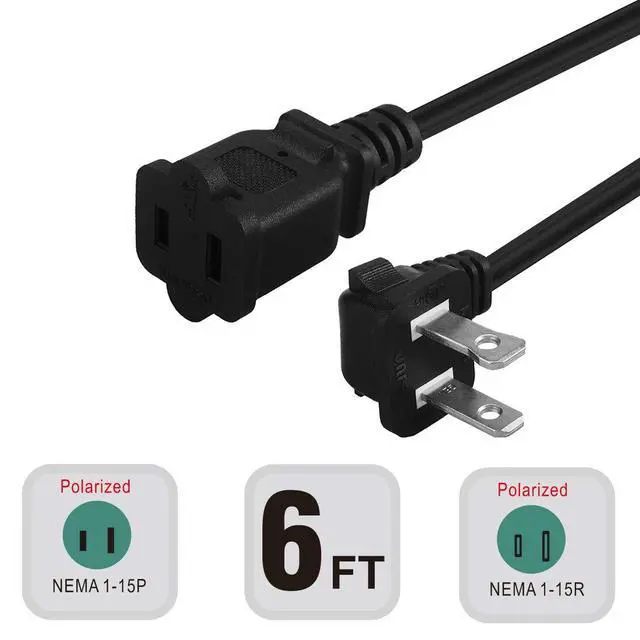 Alt view image 3 of 5 - 6FT Right Angled Polarized US 2-Prong Male-Female Extension Power Cord | SPT-2 16AWG, 10A/125V Cable, 2 Prong Extension Cable Cord, 10A 125V, 1.8M