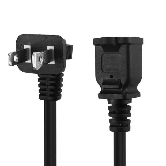 Alt view image 4 of 4 - Short Extension Power Cable, Right Angled Polarized US 2-Prong Male-Female | Angled 2 Prong Extension Cable Cord, 10A/125V 16AWG, 1Foot, Black
