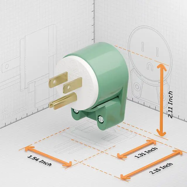 Alt view image 3 of 7 - (10Pack) 90 Degree 3 Prong Plug, Plugrand 12 Direction Adjustable DIY Plug | ETL Listed Nema 5-15P 15A 125V USA 3Pin Right Angle AC Plug, US 3Pole Rewireable AC Connector, Green