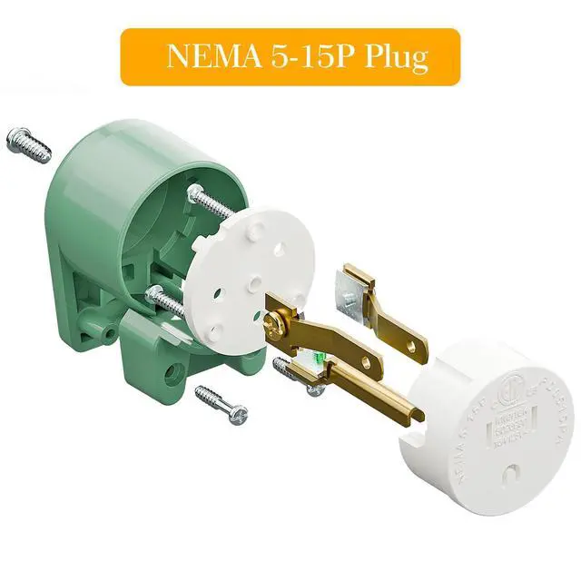 Alt view image 5 of 7 - (10Pack) 90 Degree 3 Prong Plug, Plugrand 12 Direction Adjustable DIY Plug | ETL Listed Nema 5-15P 15A 125V USA 3Pin Right Angle AC Plug, US 3Pole Rewireable AC Connector, Green