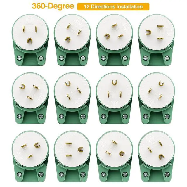 Alt view image 4 of 7 - (10Pack) 90 Degree 3 Prong Plug, Plugrand 12 Direction Adjustable DIY Plug | ETL Listed Nema 5-15P 15A 125V USA 3Pin Right Angle AC Plug, US 3Pole Rewireable AC Connector, Green
