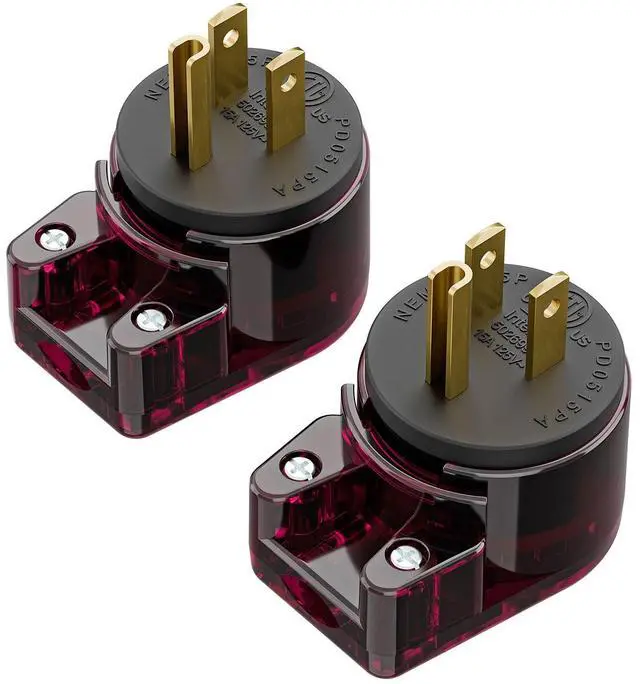 Main image of 2 Pack Nema 5-15P Plug, Plugrand ETL Listed 15A 125V 90 Degree Plug | ETL Verified Right Angle Nema 5-15P DIY AC Plug, USA 3-Prong Household Right Angle AC Plug, Red Color