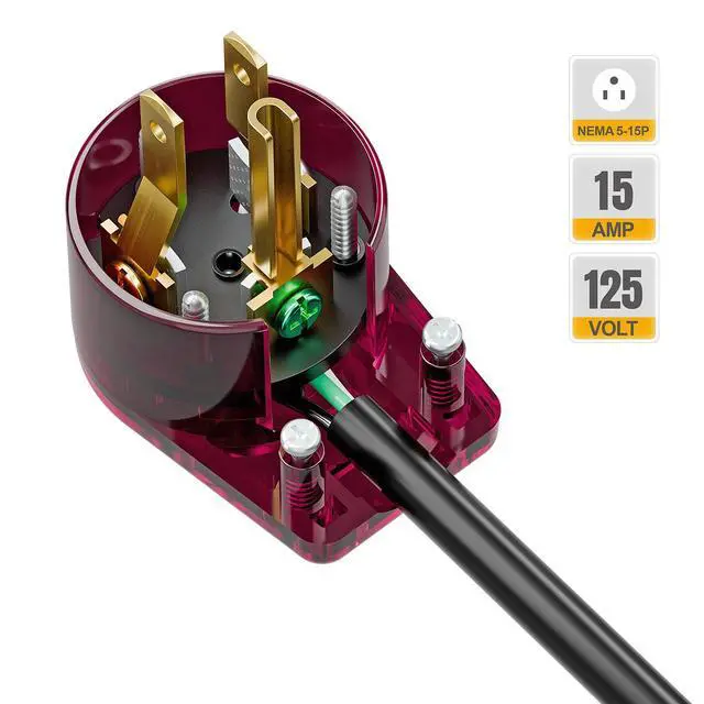Alt view image 6 of 7 - 2 Pack Nema 5-15P Plug, Plugrand ETL Listed 15A 125V 90 Degree Plug | ETL Verified Right Angle Nema 5-15P DIY AC Plug, USA 3-Prong Household Right Angle AC Plug, Red Color