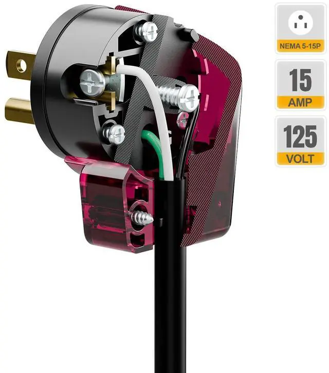 Alt view image 7 of 7 - 2 Pack Nema 5-15P Plug, Plugrand ETL Listed 15A 125V 90 Degree Plug | ETL Verified Right Angle Nema 5-15P DIY AC Plug, USA 3-Prong Household Right Angle AC Plug, Red Color