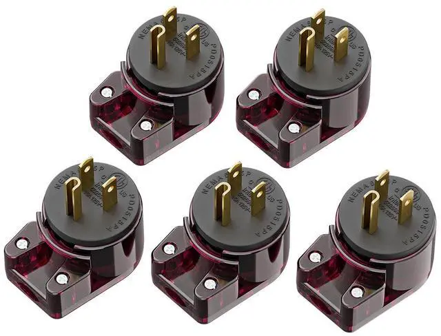 Main image of 5 Pack Nema 5-15P Plug, Plugrand 90 Degree 15A 125V Right Angled Plug | ETL Verified Nema 5-15P DIY AC Plug, USA 3-Prong Household Right Angle AC Plug, Red Color