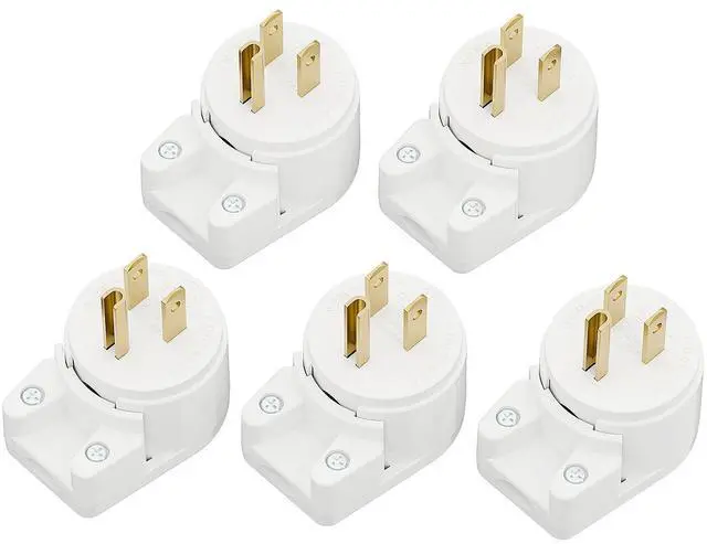 Main image of 12-Direction Adjustable Nema 5-15P Right Angle AC Plug - 5 Pack, 15A, 125V, White, ETL Verified