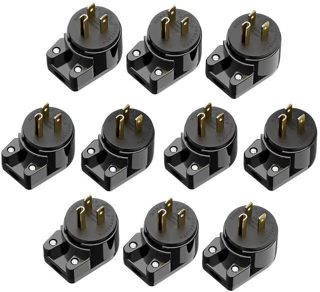 Main image of (10 Pack) Nema 5-15P 90 Degree Right Angle Plug, 15A 125V, ETL Verified, Black