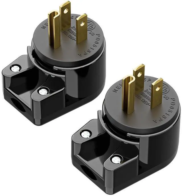 Main image of 2 Pack Nema 5-15P Adjustable Plug, Plugrand ETL Listed 15A 125V Angled Plug | 90 Degree Right Angle Plug, Nema 5-15P DIY AC Plug,USA 3-Prong Household Right Angle AC Plug, Black ETL Verified
