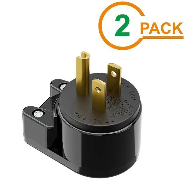 Alt view image 2 of 7 - 2 Pack Nema 5-15P Adjustable Plug, Plugrand ETL Listed 15A 125V Angled Plug | 90 Degree Right Angle Plug, Nema 5-15P DIY AC Plug,USA 3-Prong Household Right Angle AC Plug, Black ETL Verified