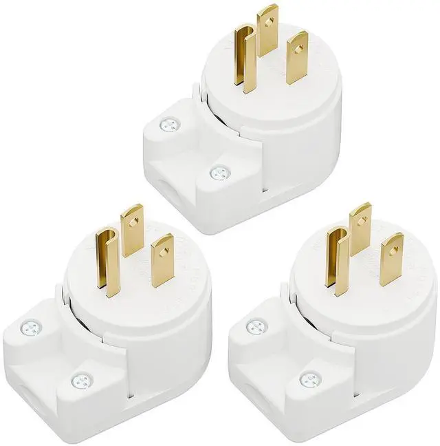 Main image of 3-Pack Nema 5-15P Right Angle Plugs, 12-Direction Adjustable, 90 Angle, 15A 125V, White, ETL Verified