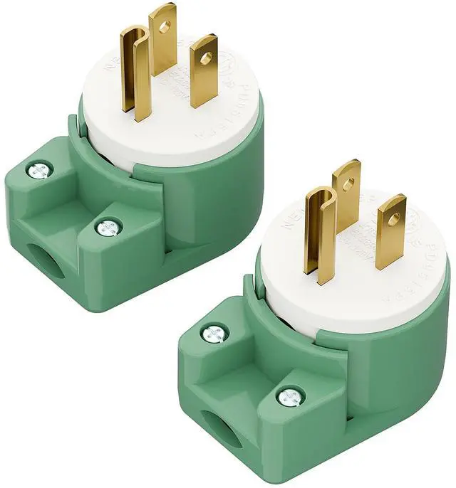 Main image of (2 Pack) Nema 5-15P Plug, Plugrand 12 Direction Adjustable Angle DIY Plug, | 90 Degree 15A 125V USA 3Pin Male Plug, Nema 5-15P Angled Rewireable AC Plug, 3 Prong Male AC Connector, Green