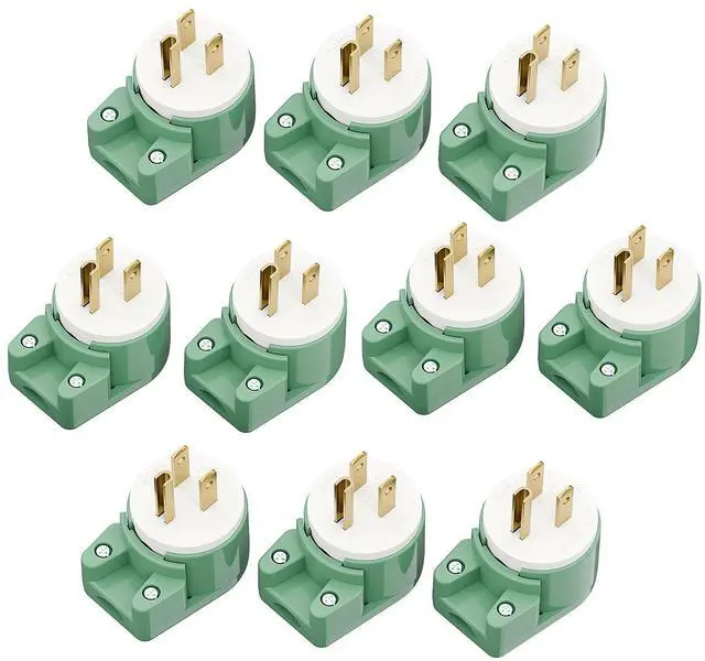 Main image of (10Pack) 90 Degree 3 Prong Plug, Plugrand 12 Direction Adjustable DIY Plug | ETL Listed Nema 5-15P 15A 125V USA 3Pin Right Angle AC Plug, US 3Pole Rewireable AC Connector, Green
