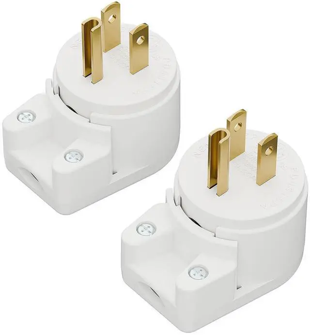 Main image of 2 Pack Nema 5-15P Plug, Plugrand 12 Directions Adjustable 15A 125V Plug | ETL Verified 90 Degree Plug, 3-Prong Rewireable Plugs, Nema 5-15P Household Right Angle, White