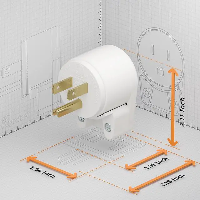 Alt view image 3 of 7 - 2 Pack Nema 5-15P Plug, Plugrand 12 Directions Adjustable 15A 125V Plug | ETL Verified 90 Degree Plug, 3-Prong Rewireable Plugs, Nema 5-15P Household Right Angle, White