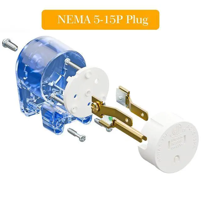 Alt view image 6 of 7 - Nema 5-15P Plug, Plugrand 90 Degree Right Angle Plug 15A 125V Angled Plug | ETL Verified Nema 5-15P DIY AC Plug, USA 3-Prong Household Right Angle AC Plug, Transparent Blue