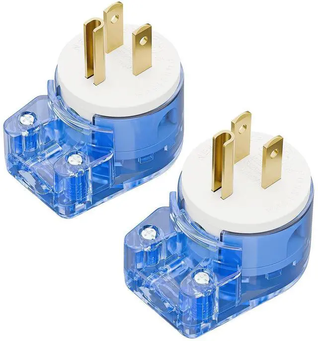Main image of 2 Pack Nema 5-15P Plug, Plugrand 90 Degree Right Angle Plug | ETL Verified 15A 125V Angled Plug, Nema 5-15P DIY AC Plug, USA 3-Prong Household Right Angle AC Plug, Transparent Blue