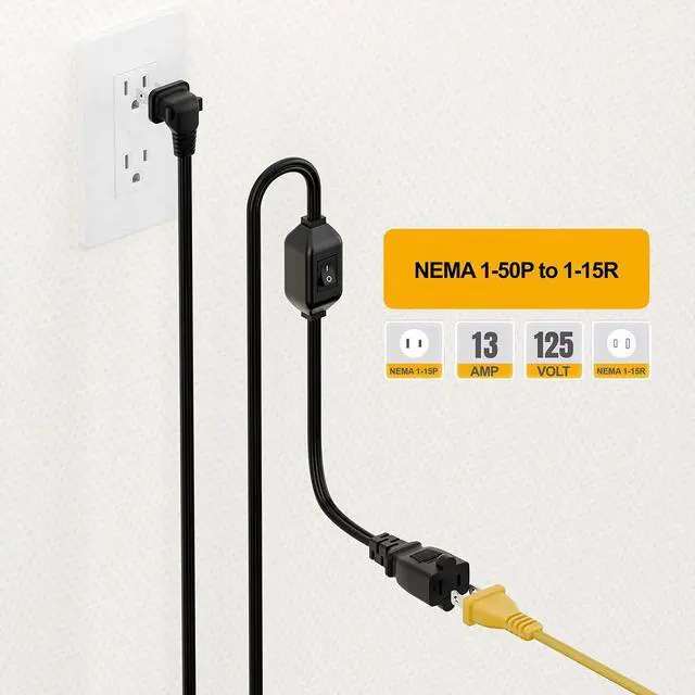 Alt view image 7 of 7 - 6FT On Off Switch Extension Cord, Right Angle 2 Prong Polarized Power Cord | Extension Cord with On-Off Inline Switch 12A 125V for your Chargers/Lamp/Power Adapters etc, 16AWG Cord
