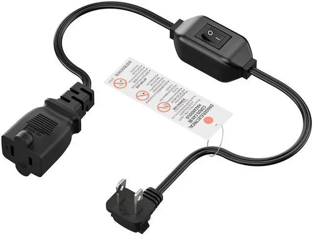 Main image of 2FT On Off Switch Extension Cord, Right Angle 2 Prong Polarized Cord | Cord with On-Off Inline Switch 12A 125V for your Chargers/Lamp/Power Adapters etc, 16AWG Cord, Black