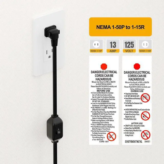 Alt view image 2 of 7 - 2FT On Off Switch Extension Cord, Right Angle 2 Prong Polarized Cord | Cord with On-Off Inline Switch 12A 125V for your Chargers/Lamp/Power Adapters etc, 16AWG Cord, Black