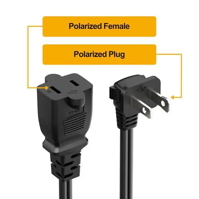Alt view image 3 of 7 - 2FT On Off Switch Extension Cord, Right Angle 2 Prong Polarized Cord | Cord with On-Off Inline Switch 12A 125V for your Chargers/Lamp/Power Adapters etc, 16AWG Cord, Black