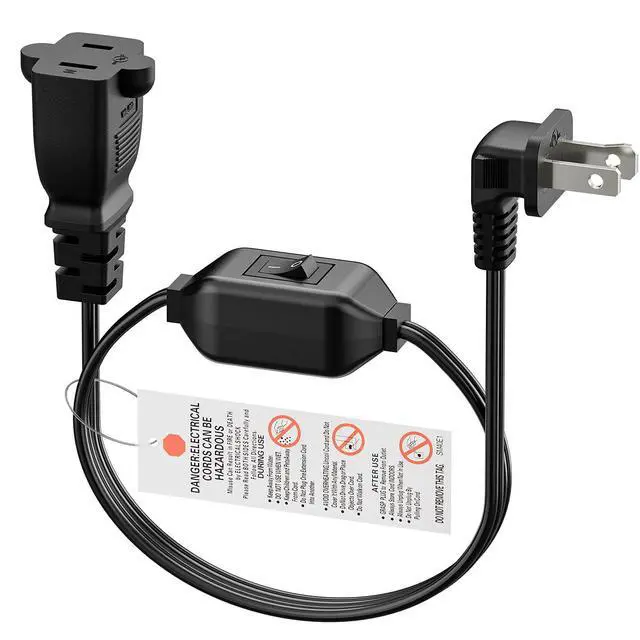 Alt view image 5 of 7 - 2FT On Off Switch Extension Cord, Right Angle 2 Prong Polarized Cord | Cord with On-Off Inline Switch 12A 125V for your Chargers/Lamp/Power Adapters etc, 16AWG Cord, Black