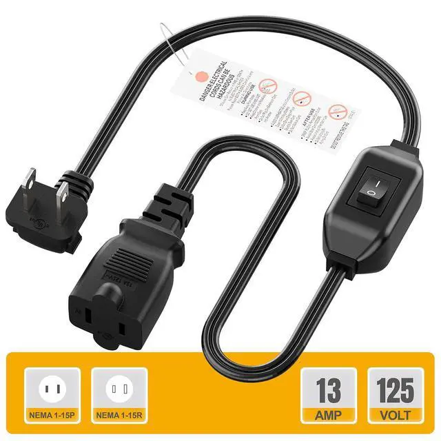 Alt view image 7 of 7 - 2FT On Off Switch Extension Cord, Right Angle 2 Prong Polarized Cord | Cord with On-Off Inline Switch 12A 125V for your Chargers/Lamp/Power Adapters etc, 16AWG Cord, Black