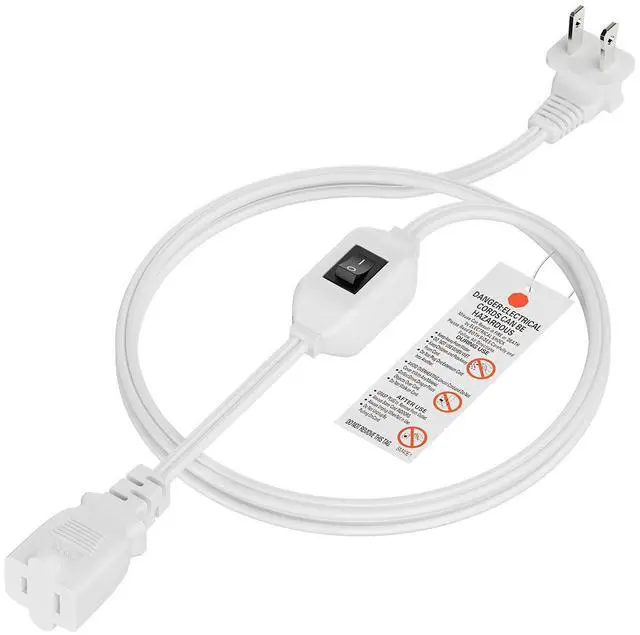 Main image of 6FT On Off Switch Extension Cord, Plugrand Angled 2Prong Polarized Cord | Switch Cord with On-Off Inline Switch 12A 125V for Your Chargers/Lamp/Power Adapters, 16AWG Cord, White