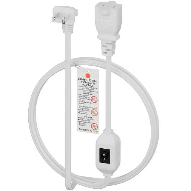 Alt view image 5 of 7 - 6FT On Off Switch Extension Cord, Plugrand Angled 2Prong Polarized Cord | Switch Cord with On-Off Inline Switch 12A 125V for Your Chargers/Lamp/Power Adapters, 16AWG Cord, White