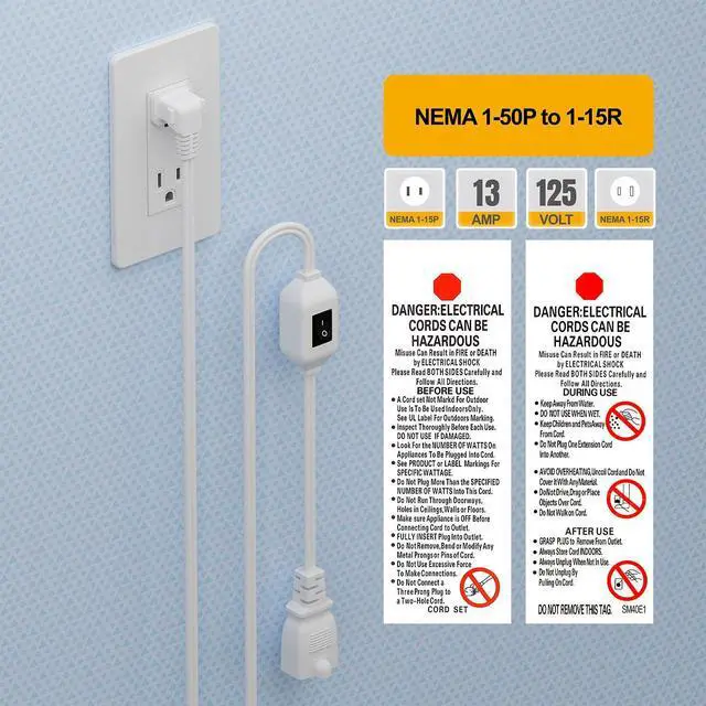 Alt view image 6 of 7 - 6FT On Off Switch Extension Cord, Plugrand Angled 2Prong Polarized Cord | Switch Cord with On-Off Inline Switch 12A 125V for Your Chargers/Lamp/Power Adapters, 16AWG Cord, White