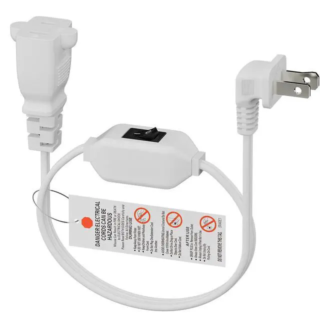 Alt view image 3 of 7 - 2FT On Off Switch Extension Cord, Plugrand Angled 2Prong Polarized Cord | Extension Cord with On-Off Inline Switch 12A 125V for Your Chargers/Lamp/Power Adapters, 16AWG Cord, White