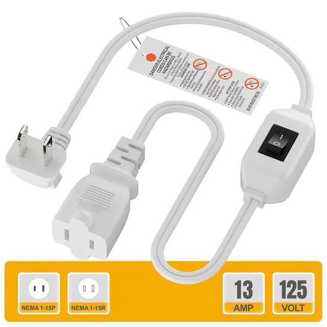 Alt view image 6 of 7 - 2FT On Off Switch Extension Cord, Plugrand Angled 2Prong Polarized Cord | Extension Cord with On-Off Inline Switch 12A 125V for Your Chargers/Lamp/Power Adapters, 16AWG Cord, White