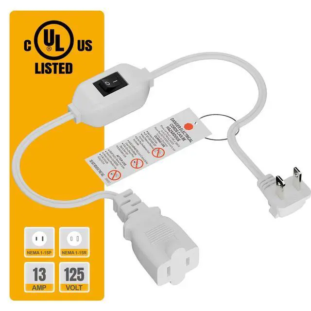 Alt view image 7 of 7 - 2FT On Off Switch Extension Cord, Plugrand Angled 2Prong Polarized Cord | Extension Cord with On-Off Inline Switch 12A 125V for Your Chargers/Lamp/Power Adapters, 16AWG Cord, White