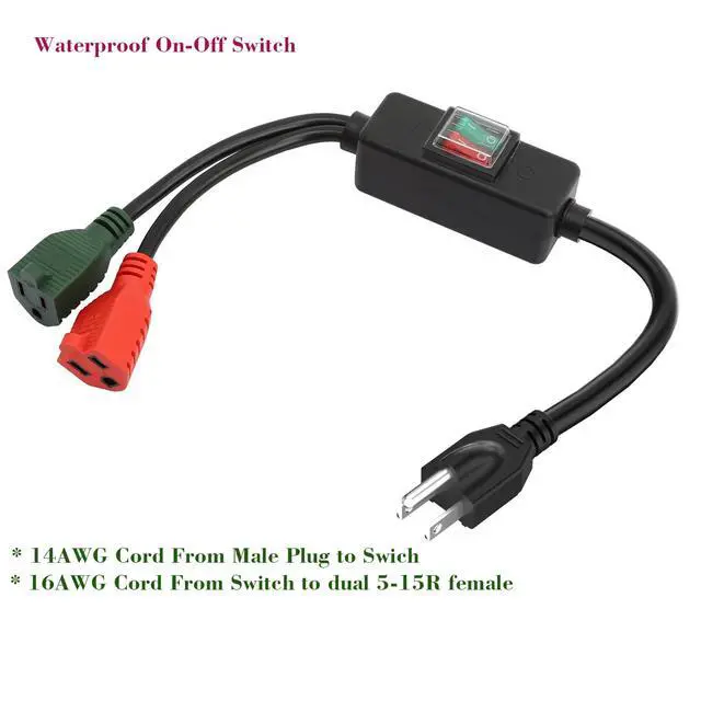 Alt view image 3 of 4 - 3 Prong Outdoor Waterproof Extension Switch Cord, Plugrand On/Off Cord | SJTW 14AWG 3C IP57 Waterproof, 15A 125V Heavy Duty Inline Switch, 1.5FT