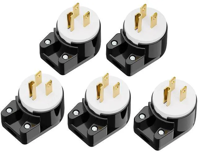 Main image of 5PACK 90 Degree USA Canada Male Nema 5-15P 3-Prong Angle DIY Plug, 15A 125V USA 3Pin Right Angle AC Connector