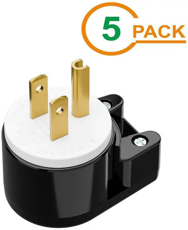 Alt view image 2 of 7 - 5PACK 90 Degree USA Canada Male Nema 5-15P 3-Prong Angle DIY Plug, 15A 125V USA 3Pin Right Angle AC Connector