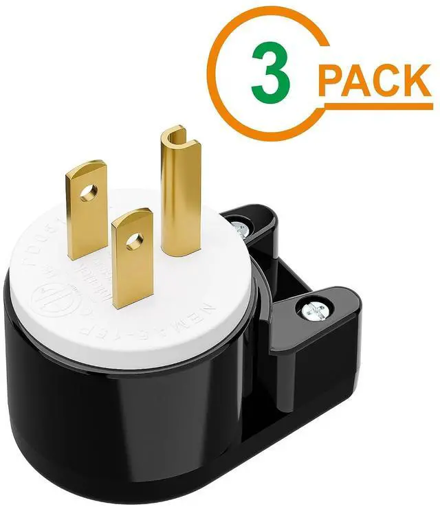 Alt view image 2 of 7 - 3PACK 90 Degree USA Canada Male Nema 5-15P 3 Pole Angle DIY Plug, 15A 125V USA 3Pin Right Angle AC Connector, Black