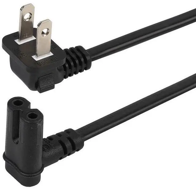 Main image of 6FT TV Power Cord Right Angle US 2 Prong to IEC 320 C7(Figure 8) Right Angle-Down Angle AC Power Cord, Upward Downward Angled Figure 8 (C7) Replacement Cord for LED LCD TV Monitor Etc