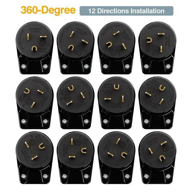 Alt view image 3 of 7 - Nema 5-20P DIY Plug, Plugrand ETL Listed 12-Directions Rotatable 20Amp Plug | Rewirable 20A 125V Plug, 90 Degree Right Angle 5-20P 20A 125V T-Blade USA Canada 3-Prong Male Angled, Black