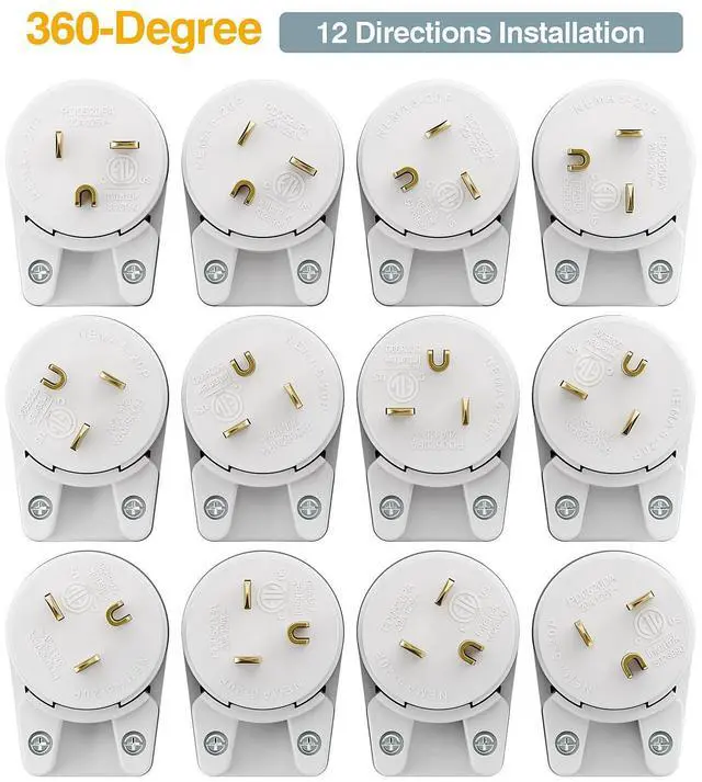 Alt view image 4 of 7 - Nema 5-20P DIY Plug, Plugrand ETL Listed 5-15P Rewirable 20A 125V Plu | 90 Degree Right Angle 5-20P 20A 125V T-Blade USA Canada 3-Prong Male Angled 20Amp Adapter, 12-Directions Rotatable