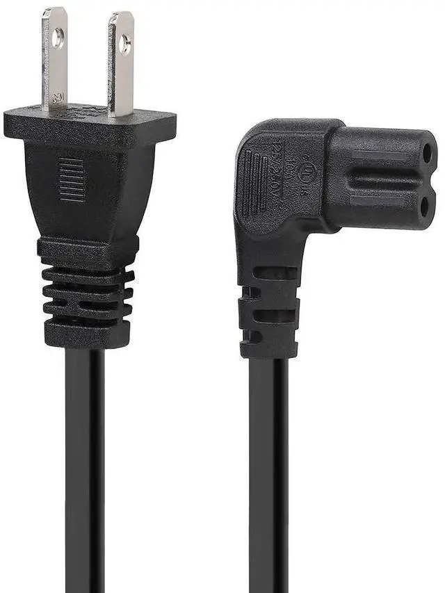 Main image of 6FT TV Power Cord 2-Prong Figure 8 Power Cord Angled L-Type IEC C7 (Figure 8) Replacement Power Cord for LCD LED Mornitor, IEC C7 to Nema 1-15P