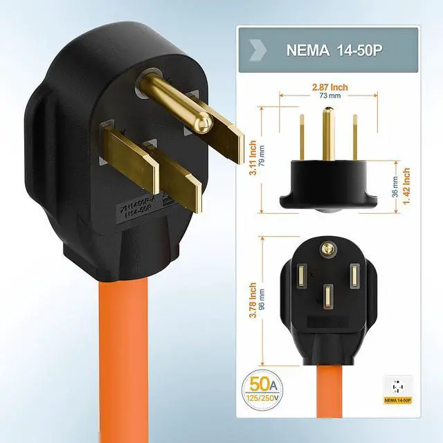 Alt view image 4 of 7 - 1FT STW 10/3 Nema 14-50P 50AMP Plug to 6-20R/6-15R T-Blade Adapter | Heavy Duty 4-Prong 250V Male to 20A 250V 6-20/15R Adapter, 14-50 to 6-20R EV Dryer Adapter