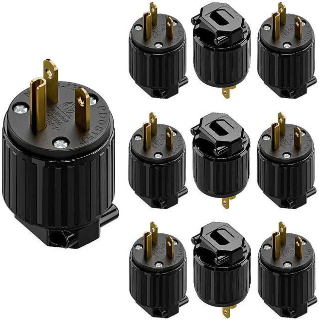 Main image of 10PACK NEMA 6-15P Male Plug, Plugrand ETL Listed 250V 15A Replacement Plug | 15A Straight DIY Male USA/Canada 3-Prong Connector, 15A/250V Plug Household AC Industrial Grade Plugs, Black