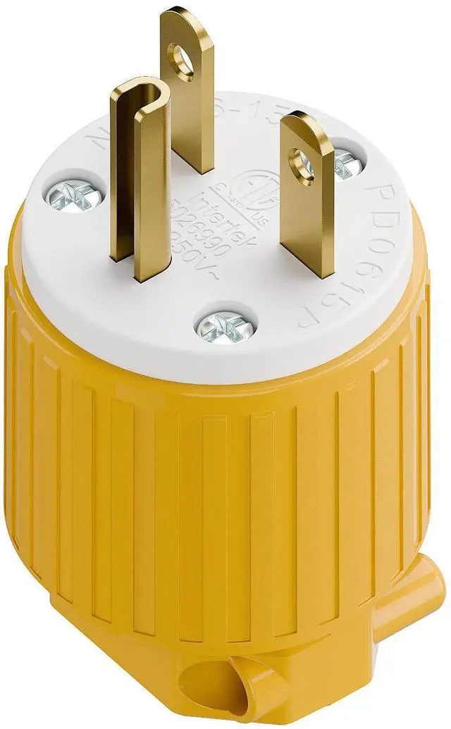 Main image of NEMA 6-15P Male Plug, Plugrand ETL Listed 15A 250V NEMA Straight Blade Plug | 3 Prong Household Plug AC Industrial Grade Plugs, 250V 15Amp Straight DIY Male USA/Canada 3-Prong Connector, Yellow