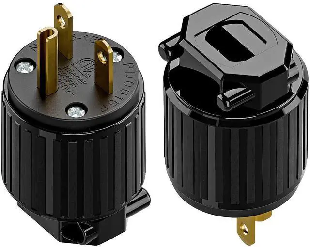 Main image of (2PACK) NEMA 6-15P Plug, Plugrand ETL Listed 250V 15A Straight Blade Plug | USA/Canada 3-Prong DIY Male Replacement Plug Connector, 15A 250V Plug Household AC Industrial Grade Plugs, Black