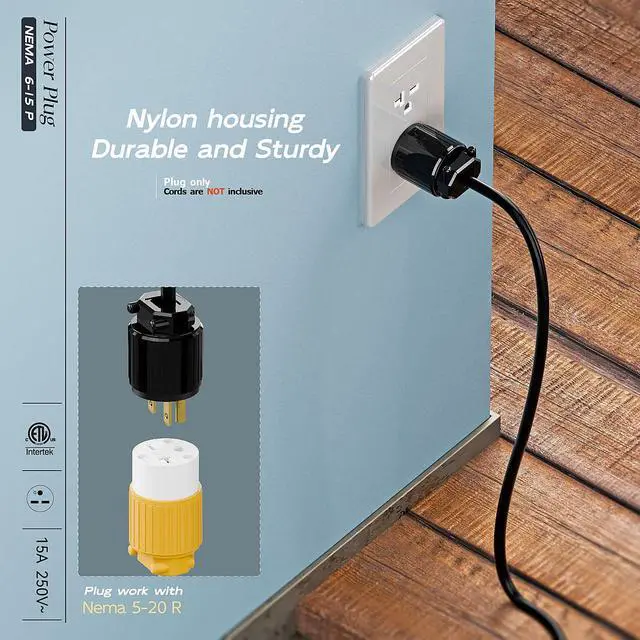 Alt view image 6 of 7 - 10PACK NEMA 6-15P Male Plug, Plugrand ETL Listed 250V 15A Replacement Plug | 15A Straight DIY Male USA/Canada 3-Prong Connector, 15A/250V Plug Household AC Industrial Grade Plugs, Black