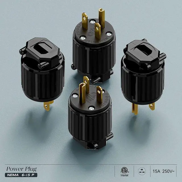 Alt view image 7 of 7 - 10PACK NEMA 6-15P Male Plug, Plugrand ETL Listed 250V 15A Replacement Plug | 15A Straight DIY Male USA/Canada 3-Prong Connector, 15A/250V Plug Household AC Industrial Grade Plugs, Black