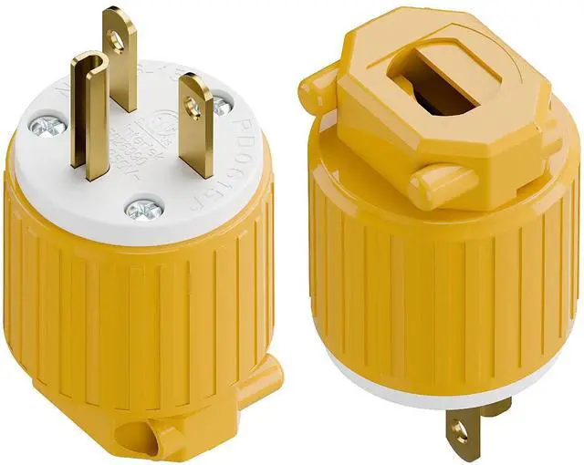 Main image of (2PACK) NEMA 6-15P Plug, Plugrand ETL Listed 250V 15Amp Straight Blade Plug | 15A Straight DIY Male AC Household Plug, USA/Canada 3-Prong Connector, 15Amp 250V AC Industrial Grade Plugs, Yellow