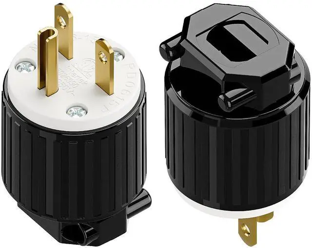 Main image of 2Pack NEMA 6-15P Plug, Plugrand ETL Listed 15A 250V Straight Blade Plug | 15A Straight DIY Male USA/Canada 3-Prong Connector, Household AC Industrial Grade Male Plug, Black/White