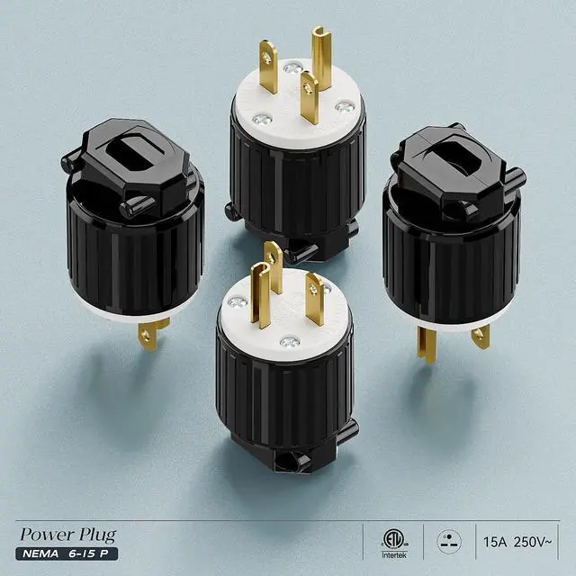 Alt view image 7 of 7 - 2Pack NEMA 6-15P Plug, Plugrand ETL Listed 15A 250V Straight Blade Plug | 15A Straight DIY Male USA/Canada 3-Prong Connector, Household AC Industrial Grade Male Plug, Black/White